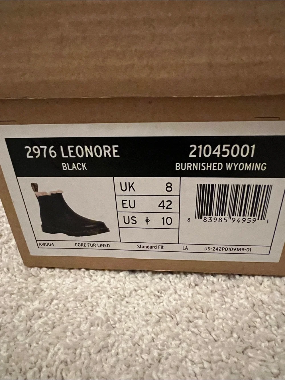 Dr. Martens Black Leather Lenore Boots with Shearling Lining & Collar